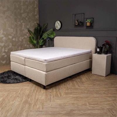2-Persoons Boxspring Curvy - Teddystof - Creme/ Zand 180x200 cm - Pocketvering - Inclusief Topper - Dekbed-Discounter.nl
