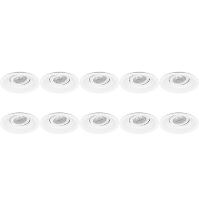 Spot Armatuur 10 Pack - Pragmi Domy Pro - GU10 Inbouwspot - Rond - Wit - Aluminium - Verdiept - Kantelbaar - Ø105mm