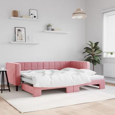 Slaapbank met onderschuifbed 80x200 cm fluweel roze
