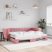 Slaapbank met onderschuifbed 80x200 cm fluweel roze