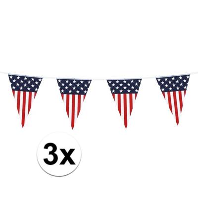 Vlaggenlijn/vlaggetjes land Amerika/USA - 3x - 6 meter - slinger - kunststof - versiering/feestartik