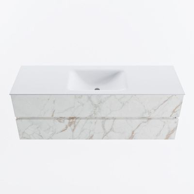 MONDIAZ VICA 140cm badmeubel onderkast Carrara 2 lades. Wastafel CLOUD midden 1 kraangat, kleur Talc.
