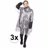 3x wegwerp regenponcho transparant