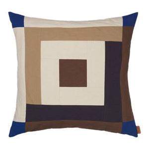 ferm LIVING Border Patchwork Sierkussen - Carob Brown/Bright Blue