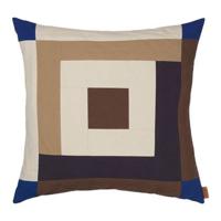 ferm LIVING Border Patchwork Sierkussen - Carob Brown/Bright Blue - thumbnail