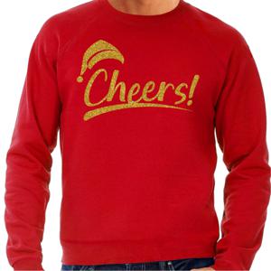 Foute Kersttrui/sweater voor heren - cheers! - rood - glitter goud - kerstfeest