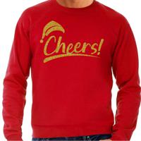 Foute Kersttrui/sweater voor heren - cheers! - rood - glitter goud - kerstfeest - thumbnail