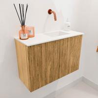 Toiletmeubel Mondiaz Joya | 60 cm | Meubelkleur Oak | Faye wastafel Talc Rechts | Zonder kraangat(en) Toiletmeubel Mondiaz Joya | 60 cm | Meubelkleur Oak | Faye wastafel Talc Rechts | Zonder kraangat(en)