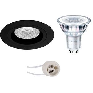 LED Spot Set - Pragmi Rodos Pro - GU10 Fitting - Inbouw Rond - Mat Zwart - Ø93mm - Philips - CorePro 830 36D - 3W - Warm Wit 3000K - Dimbaar