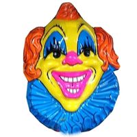 Clown carnaval thema wanddecoratie 60 cm geel met blauw/geel   - - thumbnail
