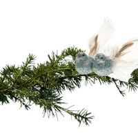 Kerstboom vogels op clip 2x stuks - glitter ijsblauw 11 cm - thumbnail