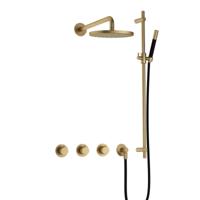 Hotbath Cobber - CB7067 - Inbouw Regendoucheset - Geborsteld Messing - 2 Stopkranen - Thermostatisch - Wandarm 40 cm - Hoofddouche 200 mm - Staafhanddouche - Glijstang 900 mm - Waterbesparend