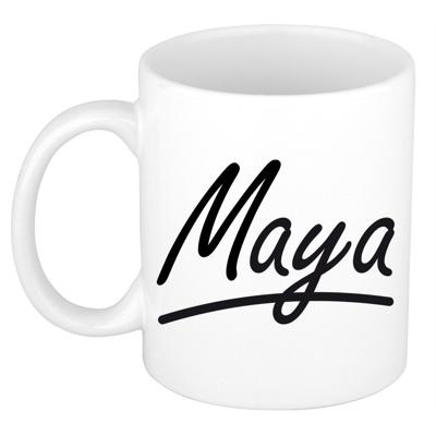 Maya Naam koffiemok - beker - met sierlijke letters - wit - 300 ml - Cadeau - Dames Maya Naam koffiemok - beker - met sierlijke letters - wit - 300 ml - Cadeau - Dames