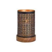 Waxinelicht/theelicht houders Maroc - koper/zwart - op houten voet - 18 x 10 cm
