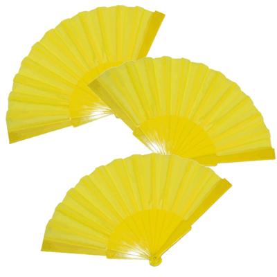 Handwaaier/spaanse waaier - 4x stuks - geel - polyester - Verkoeling in de zomer - 41 x 22 cm