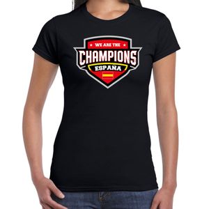 We are the champions Espana / Spanje supporter t-shirt zwart voor dames