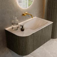 Badmeubel Mondiaz Kurve-Dlux | 85 cm | Meubelkleur Shadow | Wastafelkleur Meli | Solid surface | Wasbak rechter zijde spoelbak | Zonder kraangat(en)
