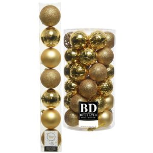 Kerstversiering kunststof kerstballen goud 6-8 cm pakket van 51x stuks