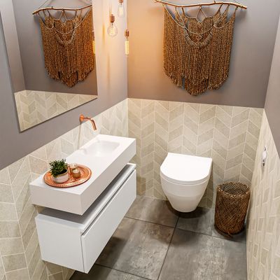 Toiletmeubel Mondiaz Andor | 80 cm | Meubelkleur Talc | Lex vrijhangend wastafel Talc Rechts | Zonder kraangat
