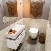 Toiletmeubel Mondiaz Andor | 80 cm | Meubelkleur Talc | Lex vrijhangend wastafel Talc Rechts | Zonder kraangat Toiletmeubel Mondiaz Andor | 80 cm | Meubelkleur Talc | Lex vrijhangend wastafel Talc Rechts | Zonder kraangat