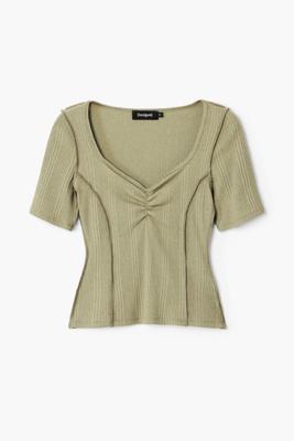T-shirt met gerimpelde halslijn - GREEN - XL T-shirt met gerimpelde halslijn - GREEN - XL