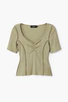 T-shirt met gerimpelde halslijn - GREEN - XL