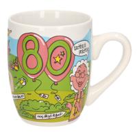 Cadeau koffiemok/theebeker Hoera 80 jaar - 300 ml - 80e verjaardag - feestartikelen