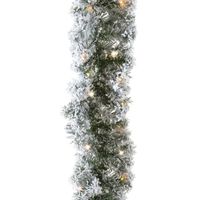 Groene Kerstdecoratie frosted dennenslinger met verlichting 270 cm   - - thumbnail