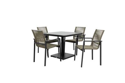 Qopps Ramin up down tafel met 4 Stilo stapelbare stoel