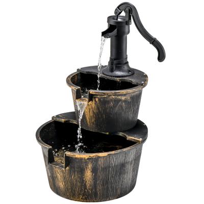 Houten Fontein met Waterpomp Tuinfontein Houten Vat voor Tuin Terras Gazon Achtertuin Antiek Brons
