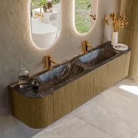 Badmeubel Mondiaz Kurve-Dlux | 190 cm cm | Meubelkleur Dusk | Wastafelkleur Lava | Solid surface | Wasbak beiden zijden spoelbak | 2 kraangaten