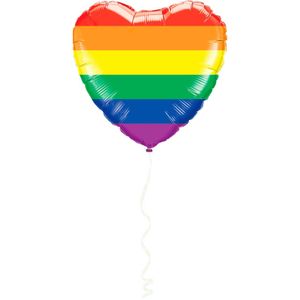 Hart folie ballon regenboog kleuren met helium 45 cm