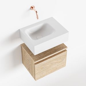 Toiletmeubel Mondiaz Andor | 40 cm | Meubelkleur Washed oak | Lex vrijhangend wastafel Talc Links | Zonder kraangat