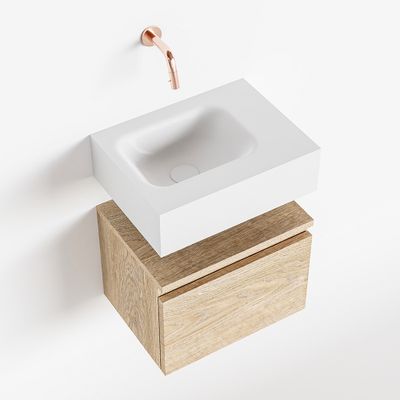 Toiletmeubel Mondiaz Andor | 40 cm | Meubelkleur Washed oak | Lex vrijhangend wastafel Talc Links | Zonder kraangat