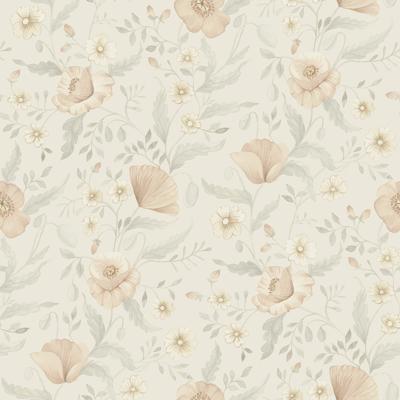 Dutch Wallcoverings Rosenlycka - Garden Flowers Neutral - Grijs/Rood