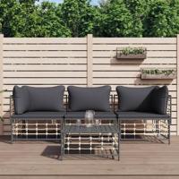 4-delige Loungeset met kussens poly rattan antracietkleurig