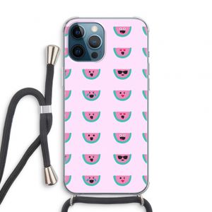 Smiley watermeloenprint: iPhone 12 Pro Transparant Hoesje met koord