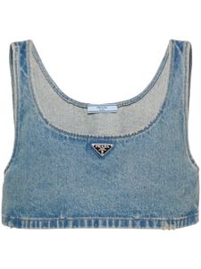 Prada haut crop en jean à plaque logo - Bleu