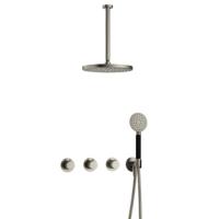 Hotbath Cobber - CB7067 - Inbouw Regendoucheset - Geborsteld Nikkel - 2 Stopkranen - Thermostatisch - Plafondbuis 30 cm - Hoofddouche 300 mm - Ronde Handdouche 3 Standen - met M106 - Waterbesparend - V01