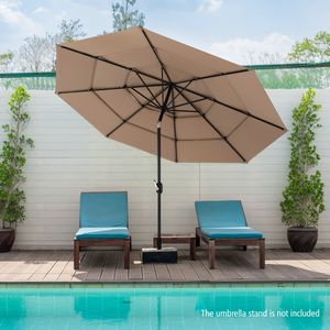 Parasol met 3 Verdiepingen Ø 300 cm Dubbel Geventileerde Tuinparasol met Zwengel aan Beide Zijden 45 Graden Knikbaar Bruin