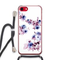 Waterverf bloemen: iPhone SE 2020 Transparant Hoesje met koord