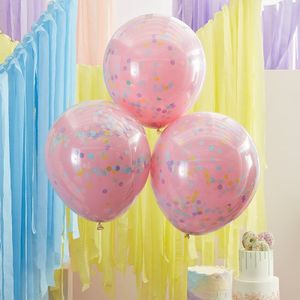 Confetti Ballonnen Pink Pastel Dubbellaags Premium 45cm (3st)