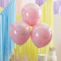 Confetti Ballonnen Pink Pastel Dubbellaags Premium 45cm (3st)