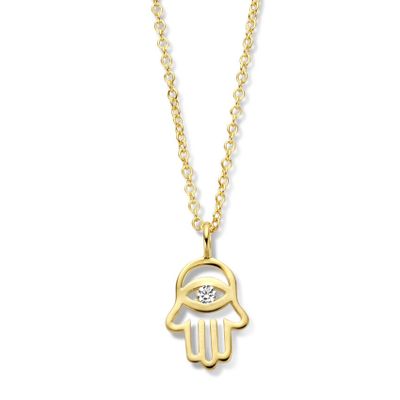 Ketting Handje van Fatima zilver-zirconia goudkleurig-wit 41-45 cm
