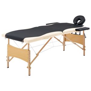 VidaXL Massagetafel inklapbaar 2 zones hout zwart en beige