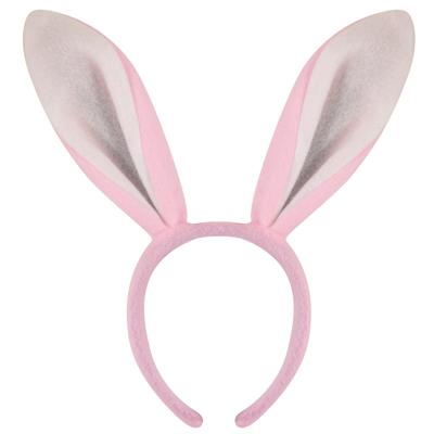 Konijnen/bunny oren - roze met wit - volwassenen - 28 cm - Feest diadeem konijn/paashaas