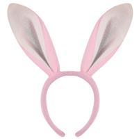 Konijnen/bunny oren - roze met wit - volwassenen - 28 cm - Feest diadeem konijn/paashaas Konijnen/bunny oren - roze met wit - volwassenen - 28 cm - Feest diadeem konijn/paashaas