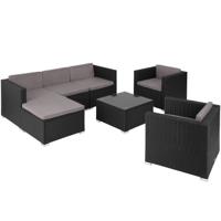 tectake® - Wicker loungeset Lignano met 2 fauteuils - zwart