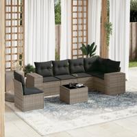 7-delige Loungeset met kussens poly rattan grijs