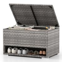 Tuinbox met Schoenenrek Polyrattan Kussenbox Weerbestendig met Beschermvoering & Deksel 186L 95 x 60 x 58 cm Grijs